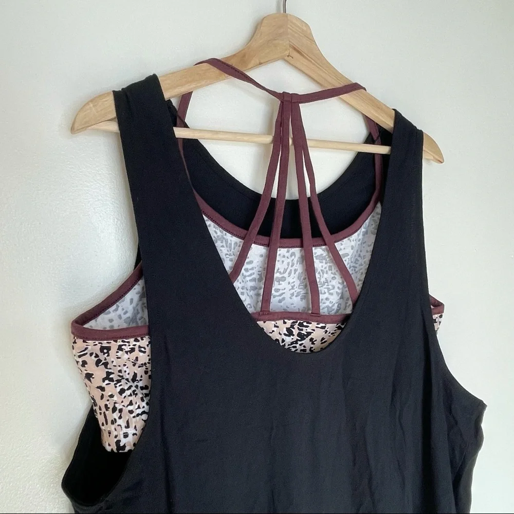 Simply Cacique Black Pajama Sleep Shirt Chemise Tank Bra Animal Print - Picture 5 of 9